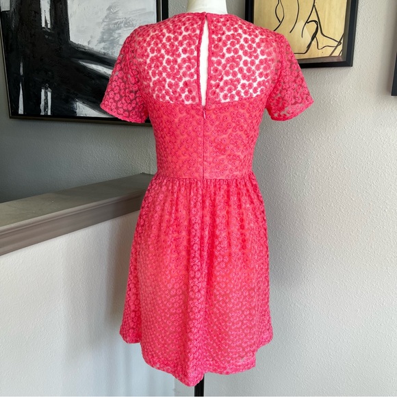 TRINA TURK pink floral daisy embroidered fit and flare Paris dress - Picture 4 of 9